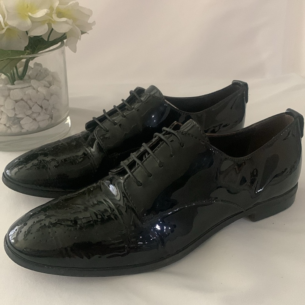 AGL Shiny Patent Leather Lace Up Oxfords Loafers - Picture 11 of 13